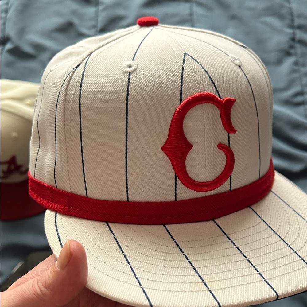 New Era White and Red Pinstripe Hat (7 1/8)